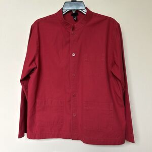 VTG Eileen Fisher Top LgP  Button Up Red Basic Cotton Minimalist Boxy Natural